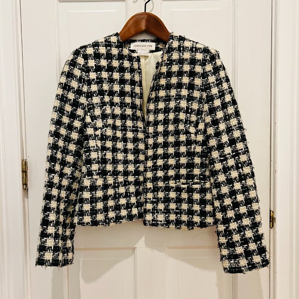 Vintage Jones New York La Petite Veste Noire Tweed Short Blazer Jacket Size 8 - Picture 9 of 16